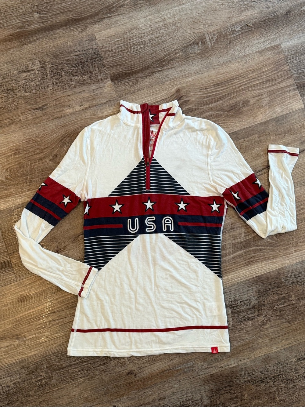 Krimson Klover USA Star Stripe Long Sleeve Ski Base Layer - White, Red & Navy XS